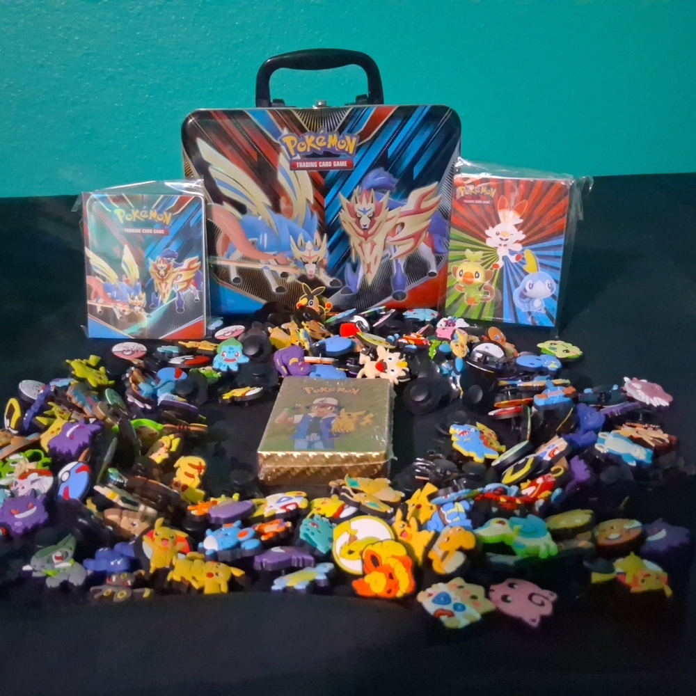Pokemon Trading Luch Box, Deck Of 60 Unopened Rare No Duplicate,280 Croc Charms